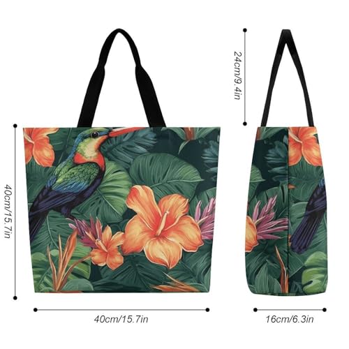 Tropical Plant Bird Flowers Large Grocery Tote Bag Women Fashion Handbag Duty Reusable Shoulder Bag for Travel Vacation Shopping Beach Bags2