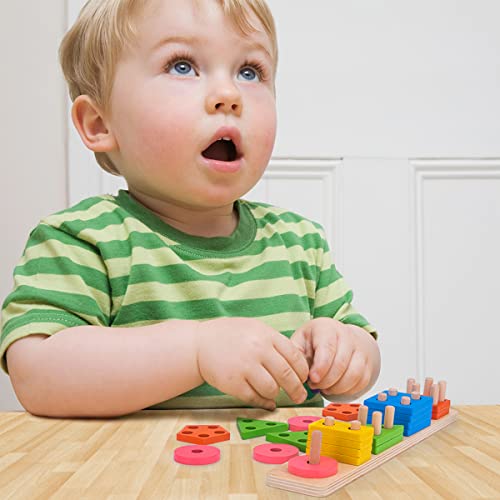 Wooden Sorting Stacking Toy Montessori Toys For 3 Year Old Boys Girls, Educational Geometric Shape Sorter Color Recognition Stack Sort Board Puzzles Toys Gifts For Toddlers Kids #TOP5