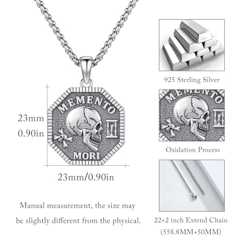 Skull Necklace 925 Sterling Silver Memento Mori Necklace Goth Skull Halloween Jewelry for Men Women3