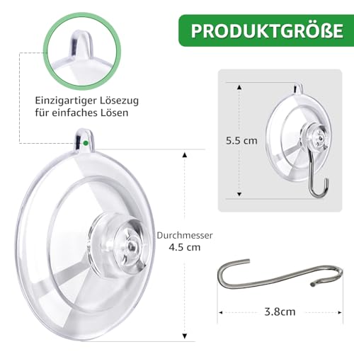 GeeMiLo Saugnapf mit Haken, Saughaken - [max. 4.5kg] [Ø 45 mm] [12 Stück], Hochwertige Saugnäpfe, Suction Cup Hooks für Camping | Badezimmer | Küche | Auto | Fenster, Wandhaken | Weihnachtsdeko