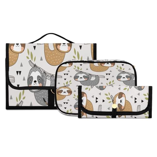 Trousse de toilette lot de 3 avec crochet de suspension motif bébé paresseux
