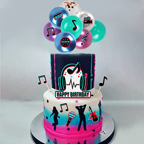 23 Pcs Music Happy Birthday Cake Topper Music Themed Purple Balloons Cake Decor Set Hot Music Note Themed Cupcakes Topper Music Party Supplies For Teens Social Media Balloons Theme Birthday Party #TOP6