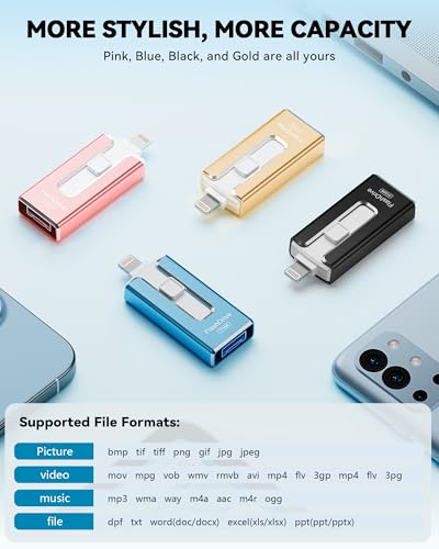 Image of MFi Certified Flash Drive for iPhone iPad 512GB, Photo Stick for External Memory Storage, Easily Back Up and Save Photos Videos, USB Memory Stick Thumb Drive for iPhone /iPad /Android /PC (Sky Blue)