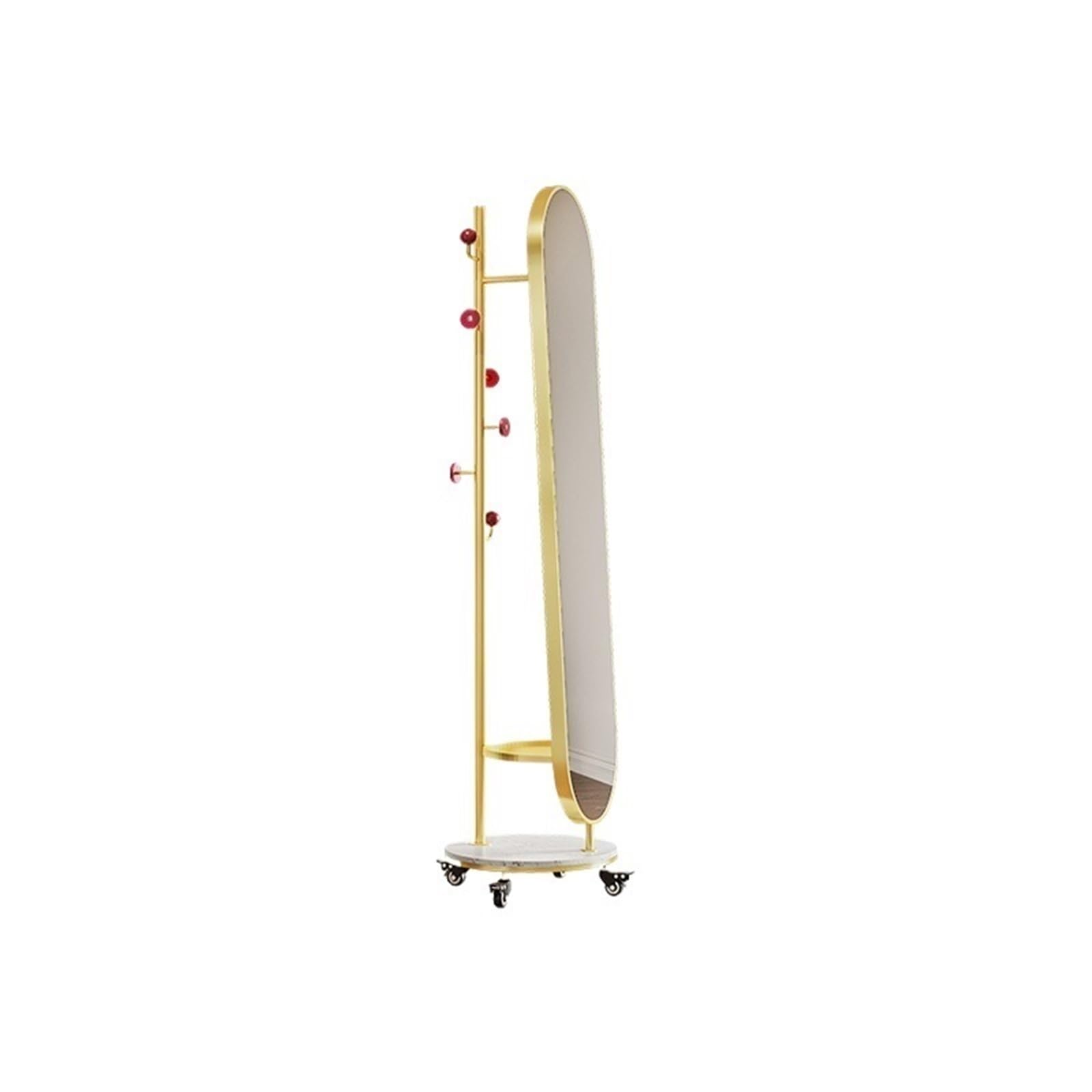 Specchio a lunghezza intera Specchio a corpo intero stile retrò semplice con ruote, appendiabiti piede ad alta definizione(Gold)