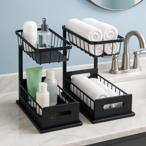 Organizador Bajo Fregadero USTECH, 2 Niveles, Organizador para Gabinete, Organizador para Baño, Pack de 2 miniatura 1