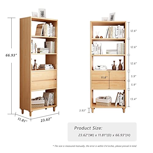 Iotxy Floorstanding Wooden Bookcase With Legs - 67" Tall Modern Free Standing Cube Billy Bookshelf With Drawers For Home And Office, Open Shelves Display Storage Cabinet And Book Organizer, White #TOP1