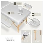 tectake® Table de Massage Pliante Professionnelle 2 Zones Ergonomique Massage et Relaxation Bois Table Esthetique Professionnel Lit de Massage Portable, Rouleaux & Housse de Transport - Blanc