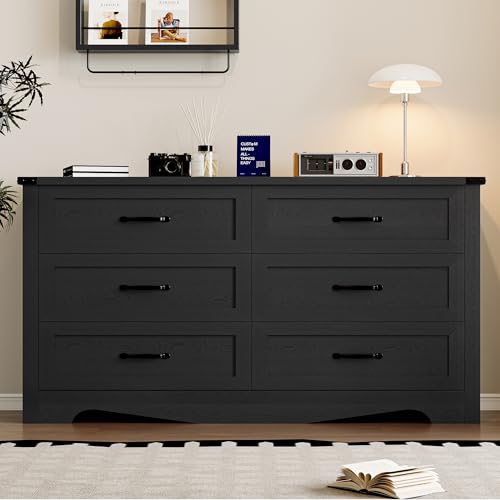 Image of BORNOON 6-Drawer Dresser for Bedroom, Modern Wooden Chest of Drawers with Metal Handles, Anti-Tipping Design, Sturdy and Stable Storage Organizer for Living Room, Entryway, Home Office