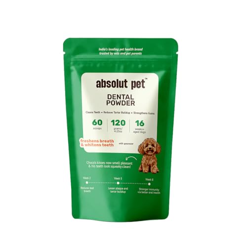 Image of Absolut Pet Dog Supplement for Oral Care, Dental Powder for Dogs that Reduces Plaque & Tartar | Freshens Breath & Supports Gum Health (60 Servings)