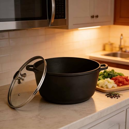 Cazuela para guisar con tapa de cristal Relaxdays de aluminio fundido negro para inducción 3