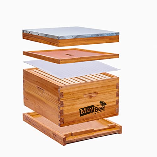 Beehive Starter Kit 10-Frame Bee Boxes And Frames Starter Kit Wax Coated Bee Hives And Supplies Starter Kit Including Beekeepig Tools Kit With Beekeeping Veil #TOP2