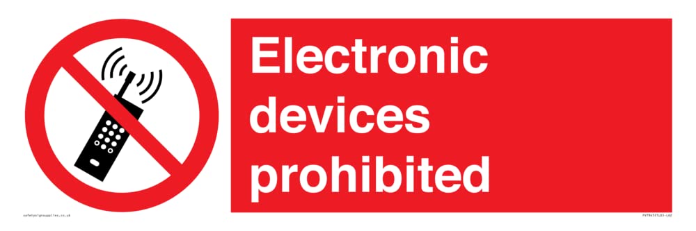 Electronic devices prohibited Sign - 600x200mm - L62