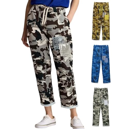 Womens Cropped Pants Cotton Capri Camo Pants Plus Size Drawstring Loose Fit Print Crop Pant Summer Casual Trousers