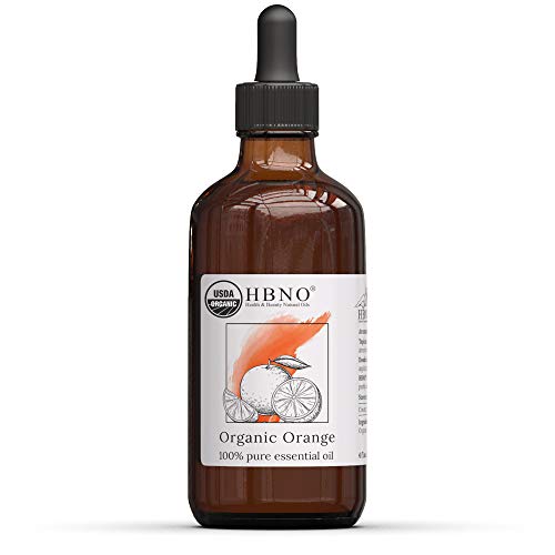 HBNO Organic Orange Oil 4 oz with Dropper 100% Pure Natural Premium Therapeutic Grade for Glowing Skin, Hydrating Dry Scalp, Aromatherapy & Diffuser