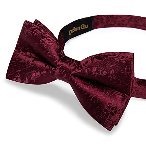 Image of DiBanGu Paisley Pre-Tied Bow Ties for Men Silk Adjustable Bowtie and Pocket Square Cufflinks for Wedding Party