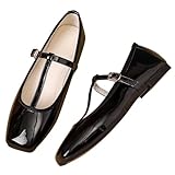 LUXINYU Mary Jane Shoes for Women Comfortable Square Toe Adjustable T-Strap Ballet Dance Shoes Patent Leather Dress Shoes,Black 6.5