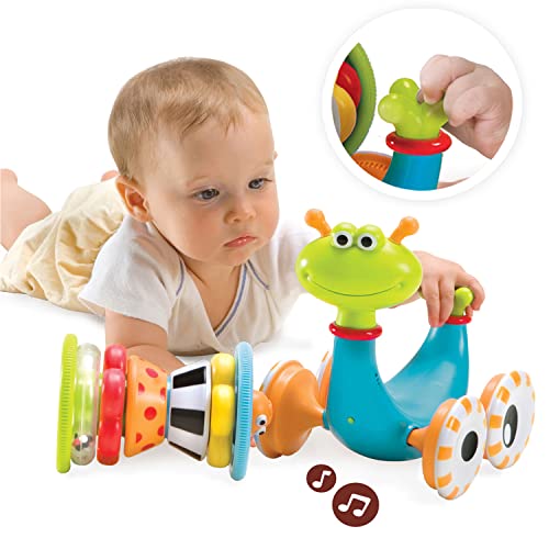 Image of Yookidoo Musical Crawl 'N' Go Snail Toy with Stacker - Promotes Baby's Crawling and Walking. Rolls and Spins Its Shell As It Moves.