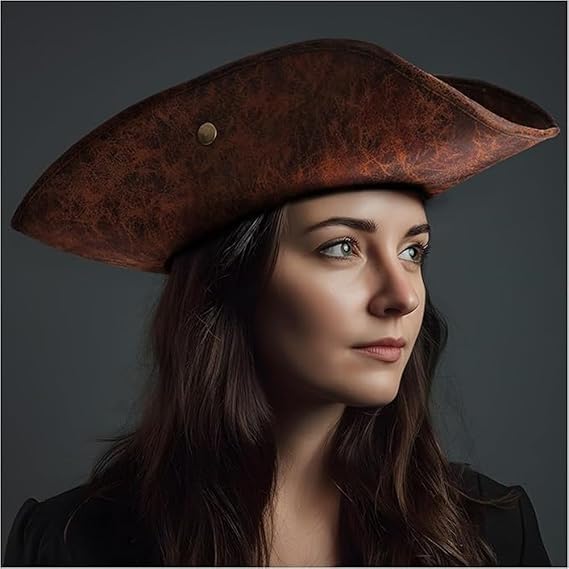 Halloween Pirate Costume Hat Tricorn Captain Headwear Bandana Hat Retro Brown Medieval Fancy Dress Accessory Distressed Cocked Cap for Pirate Theme Party Cosplay Carnival Halloween Role Play - Image 4