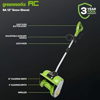 Greenworks 8 Amp 12-Inch Electric Corded Snow Shovel, 20ft Throwing Distance, 12" Wide & 6" Deep Clearing, 300Lbs/Min Snow Thrower Blower Removal Tool for Patio/Driveway/Steps/Sidewalk/Winter Storm