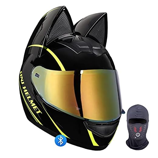 Motorcykelintegrerade Bluetooth -Hjälmar Söta Kattöron Full Face Dual Visors Modular Hjälmar, ECE -Godkänd Hjälm Män Och Kvinnor MC -Hjälmar Munskydd (Color : G)