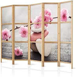 Comprar Panel Japones Barato murando - Biombo XXL SPA Zen Oriente Flores 225x171 cm - 5 Paneles - Lienzo de Tejido no Tejido Tela sintética Separador Madera Design Hecho a Mano Home Office Japón b-B-0166-z-c