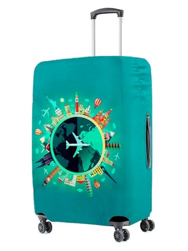 Image of Cortina Abstract Design Travel Suitcase Protective Cover|Medium|Fits 22 inch-26 inch Luggage|Eco-Friendly|Polyester-Spandex|65cm (24 inch)|Luggage Protectors|Anti Scratch|Pack of 1|Blue 6