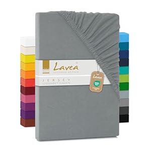 Lavea Spannbettlaken 90x200cm-100x200 - aus atmungsaktiver Baumwolle - Passgenau für Standardmatratzen bis 20cm - Mittelgraues Bettlaken mit Gummizug - Jersey Spannbetttuch 90x200cm-100x200