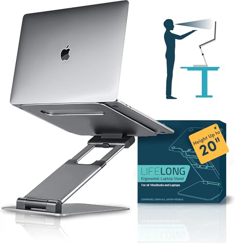 Lifelong Ergonomic Adjustable Laptop Stand for Desk - Height Up to 20" Portable Computer Laptop Riser Holder, Fits All MacBook Air & 10 15 17 Inches Laptops, Back to School Gift for Men & Women
