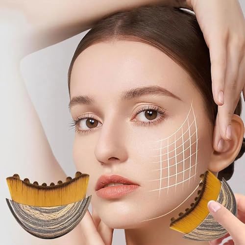 FLYGRRIV Alpenfaser Gesichtsbürste Lymphbürsten Gesicht Face Brush Lymphdrainage Gua Sha Massagegerät Kontur Kinn Kiefer mit Aufbewahrungsbox (Braun)