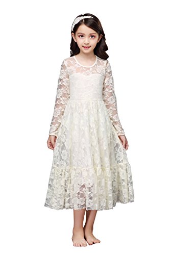 Flower Girl Long Sleeves Lace Bow Sash Children First Communion D11