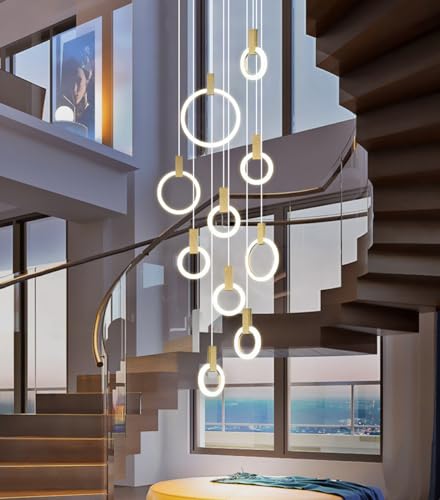 Candelabro grande con forma de escalera y edificio dúplex giratorio, candelabro largo, villa nórdica, ambiente moderno y sencillo, sala de estar, restaurante creativo (tamaño: 10 cabezas, color: luz b