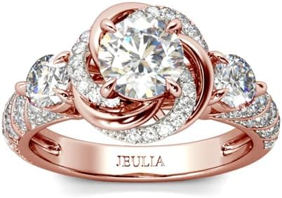 Jeulia 3ct Halo Simulated Diamond Engagement Rings 925 Sterling S...