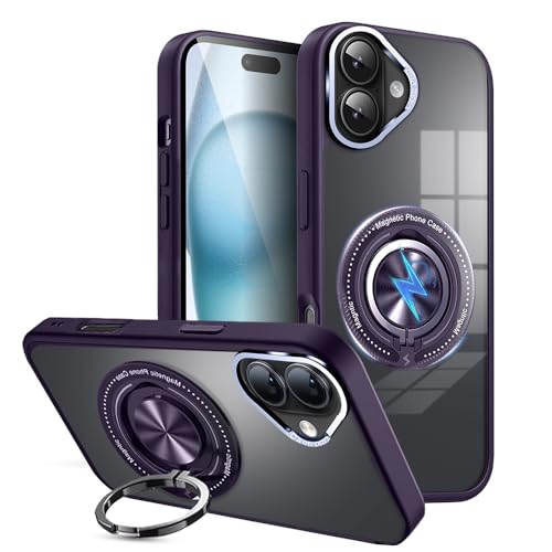 Image of KARWAN️360 Degree Stand with Mag-Safe Case with N52 Strong Magnets Mag-Safe Phone case Cover for iPhone 16 || Mobile Back Cover for iPhone 16 || Purple