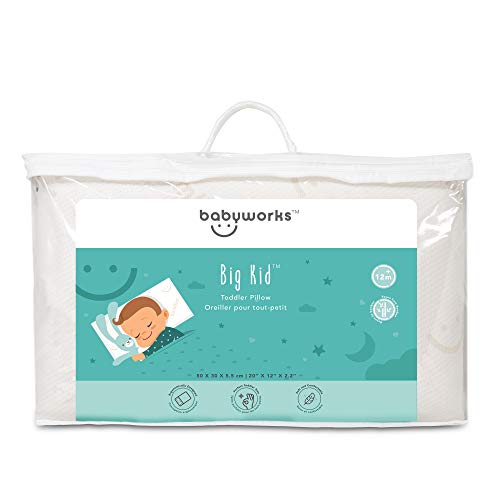 Baby Works - Toddler Pillow With Pillowcase, Soft & Supportive Memory Foam, Chiropractor Recommended, Machine Washable - 50x30 cm