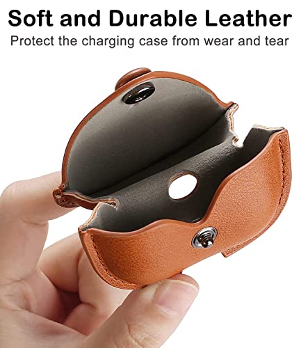 Genuine Leather Case Compatible With Airpods Pro Case, Voma Protective Cover For Apple Airpods Pro Wireless Charging Case Headphones Earpods, Soft Leather Cover With Keychain Hook Brown #TOP3