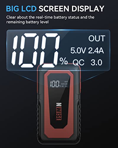 Nwise Car Jump Starter, 2000A Peak 20000Mah Portable Battery Starter (Up To 8.0L Gas Or 7.0L Diesel Engine) With Smart Safety Jumper Clamps,12V Jump Boxes With Dual Usb Quick Charge 3.0, Led Light #TOP6