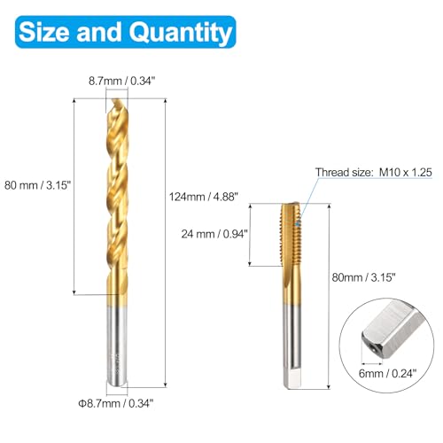 QUARKZMAN Bohrer und Gewindeschneidersatz, M10 x 1,25 Geradnuten-Gewindeschraubhahn & 8,7 mm Spiralbohrer, Titanbeschichtetes HSS-6542 Gewindeschneidwerkzeug-Set
