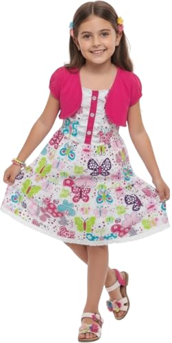 Image of ToBeInStyle Girls Two Piece Short Sleeve Dress and Matching Bolero Crop Cardigan Assorted Prints Cotton Blend Summer Outfit
