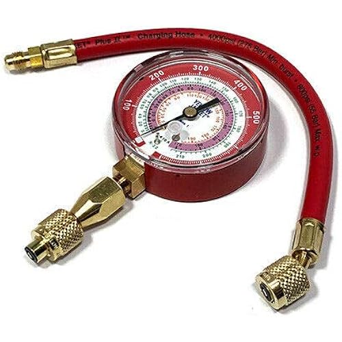 Yellow Jacket 40344 Red Single Test Pressure Gauge (R22/R410A/R404A) W/12" Hose