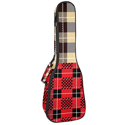 Ukulele-Koffer mit Stauraum, Büffelmuster, kariert, Rot, Schwarz, Weiß, mit Stauraum, wasserdicht Cover