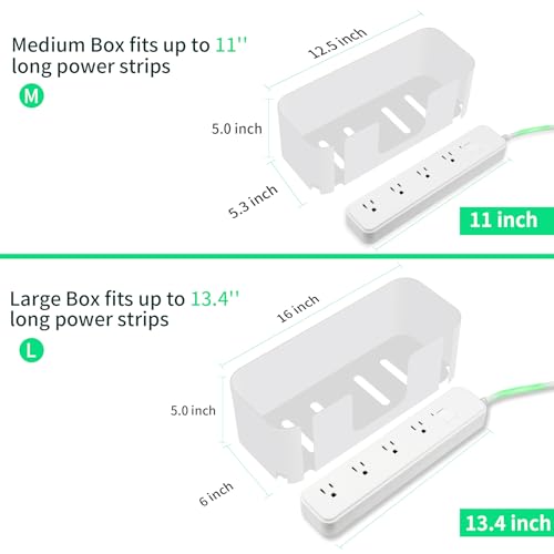 Image of Cord Organizer Box, Cable Hider for Power Strips, Surge Protector, Extension Cord and Wire Management, Cable Management Box (2PCS /Large and Medium Size /White)