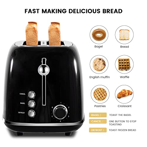 Redmond 2 Slice Toaster Retro Stainless Steel Toaster With Bagel, Cancel, Defrost Function And 6 Bread Shade Settings Bread Toaster, Extra Wide Slot And Removable Crumb Tray, Black, St028 #TOP3