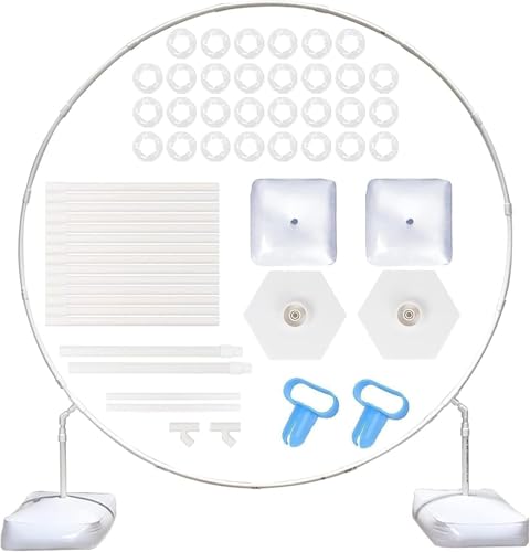 M.J COMFY-LIFE 5ft Round Balloon Arch Kit - Reusable Circle Hoop Stand with Base 30 Balloon Clips & Water Weights - Perfect for Weddings Birthdays Graduations Baby Showers (Indoor/Outdoor)