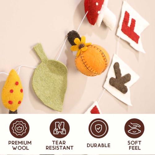 Image of Folkulture Fall Garland - 72 Inch | Fall Leaf Garland for Fall Decorations for Home, Mantle, Pottery Barn Decor | Cute, Premium Wool, Pre Strung Autumn Leaves Felt Garland for Wall Decor, Thanksgiving