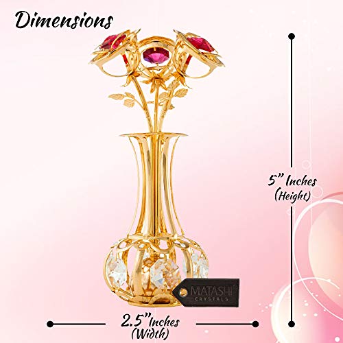 Matashi 24K Gold Plated Sunflowers in Vase with Gold & Red Crystals – Collectible Tabletop Showpiece – Great Gift for Her, Mom, Wife on Christmas, Valentine’s & Mother’s Day - Image 4