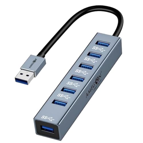 Image of AMUH07A USB-A to 8 in 1 Multifunction Hub USB 3.0, USB3.0 X 7: 5Gbps; USB C, USB CX1: 5V /3a Extra Power, Wide Compatibility: Laptop, Flash Drive, Keyboard, Mouse, Card Reader, HDD & More