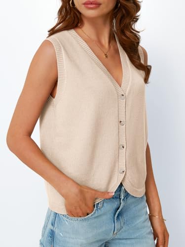 Image of LILLUSORY Womens V Neck Button Down Sleeveless Knitted Fall Sweater Vest