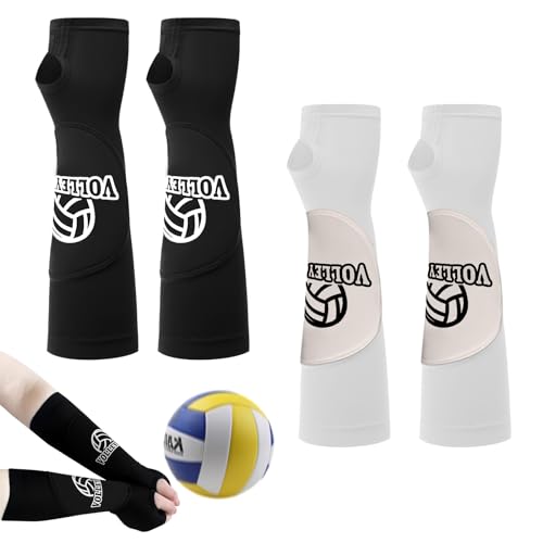 2 Par Manguitos Voleibol, Antebrazo Proteccion, Brazo Protector con Almohadilla Protectora, Manga de Compresión Brazo para la Protección del Brazo, Soporte para la Muñeca (blanco+negro)