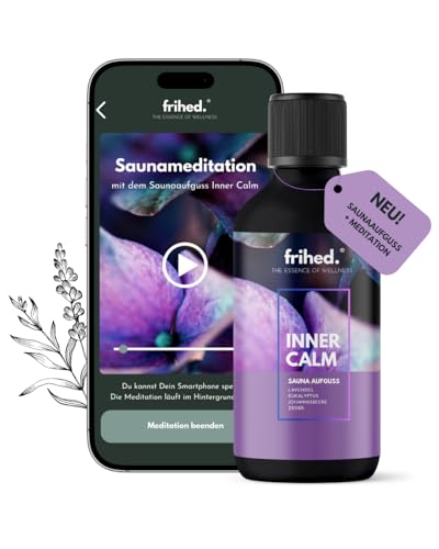 frihed.® – Infusione sauna lavanda, eucalipto e ribes con App Meditation – infuso per tutti i tipi di sauna – profumo di sauna di lunga durata – olio extra di alta qualità – idea regalo