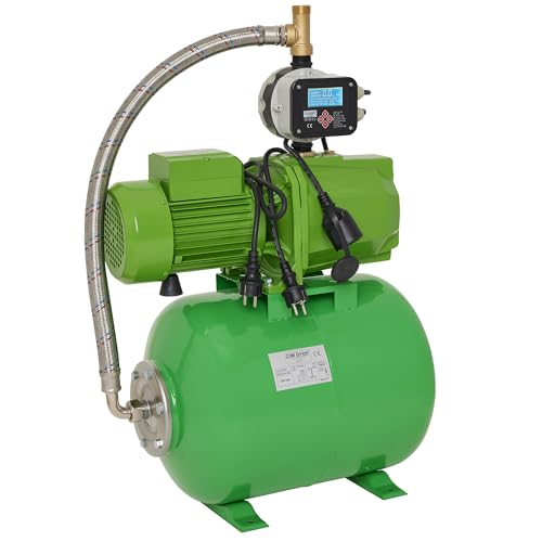 Hauswasserwerk selbstansaugende JET Gartenpumpe / 6,1 Bar - 6000 L/h, mit Messinglaufrädern und einstellbaren Druckschalter/Trokenlaufschutz